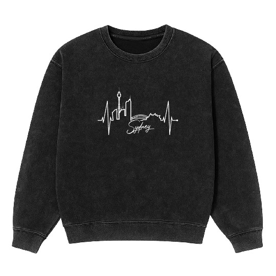 Sydney Skyline Heartbeat Australian Heart Rate Fan Mineral Wash Sweatshirts