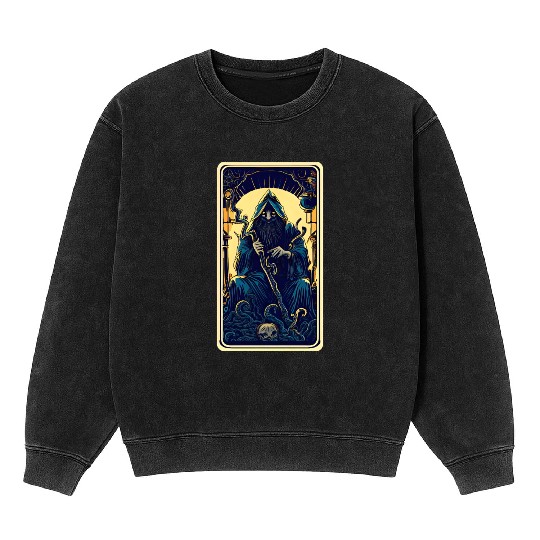 Dark Tarot Card Mineral Wash Sweatshirts: Mystical Astrology