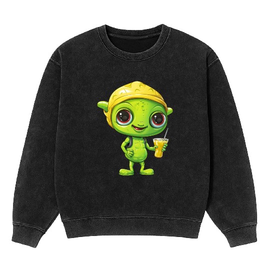 Refreshing Alien Lemonade: Green & Yellow Blend Mineral Wash Sweatshirts