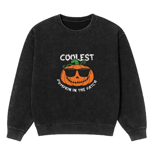 Coolest Pumpkin Kid Cool Lazy Creepy Halloween Mineral Wash Sweatshirts