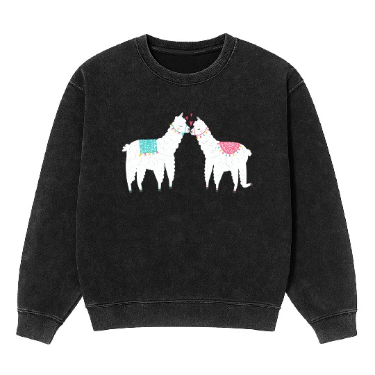 Llama Summer Wedding Anniversary Enet Mineral Wash Sweatshirts