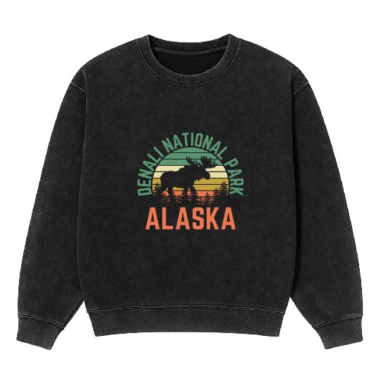 Denali National Park Alaska Moose Hiking Nature Mineral Wash Sweatshirts