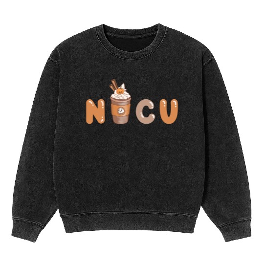 Cute NICU Coffee Halloween design Mineral Wash Sweatshirts