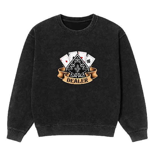 Classic Blackjack Dealer Gambling Card Game Casino Mineral Wash Sweatshirts