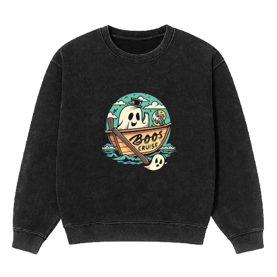 Spooky Cute Kawaii Ghost Design – Boos Cruise Mineral Wash Sweatshirts