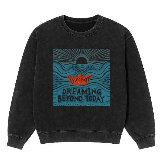 Dreaming Beyond Today Mineral Wash Sweatshirts - Red Paper Boat Journey