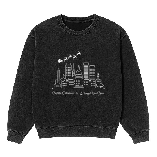 Merry Christmas Happy New Year Washington DC Mineral Wash Sweatshirts