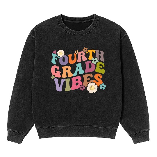Fourth Grade Vibes Retro Flower Mineral Wash Sweatshirts