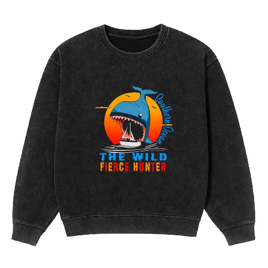 South Seas Navy Boat Attacked by Whale on Sea Mineral Wash Sweatshirts