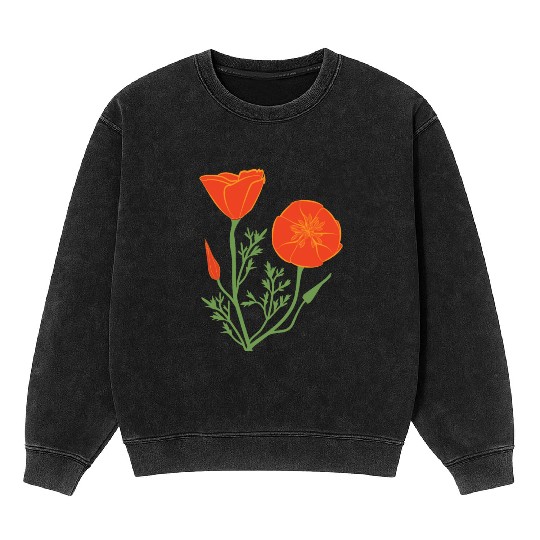 California Poppies on Clear Background Mineral Wash Sweatshirts