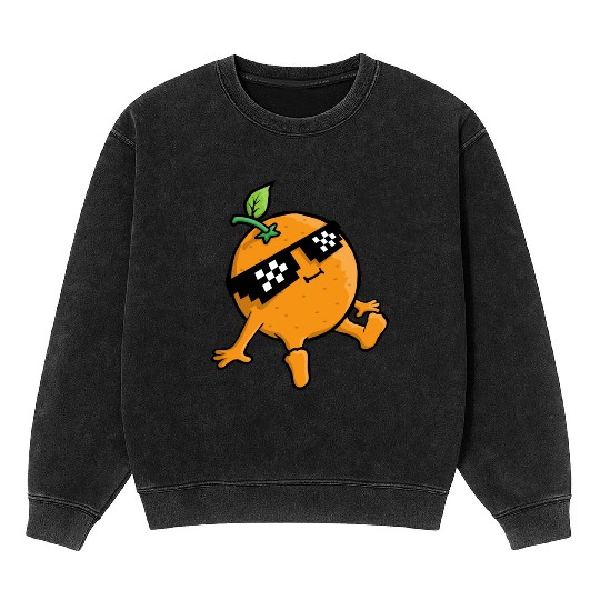 Cool Relaxing Orange Fruit Pixel Sunglasses Face Mineral Wash Sweatshirts