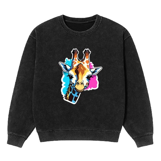 Giraffe Color Splash Giraffe Head Mineral Wash Sweatshirts