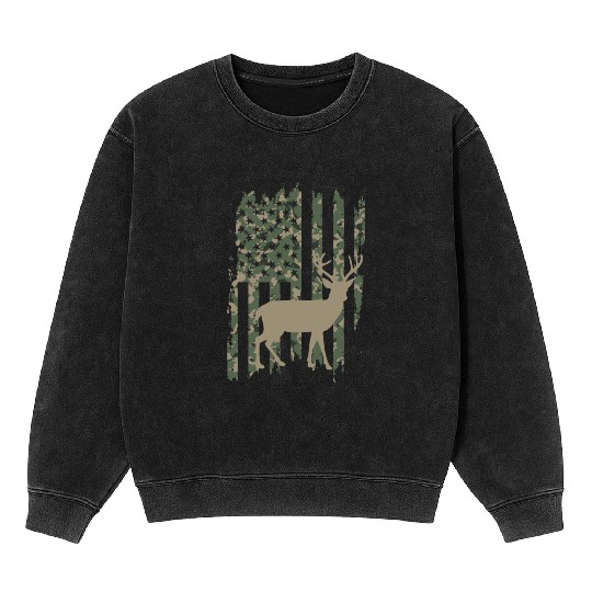 Camo American Flag Deer Mineral Wash Sweatshirts