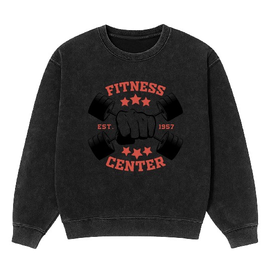 FITNESS CENTER, GYM FITNESS WORKOUT EXERCISE FUNNY Mineral Wash Sweatshirts