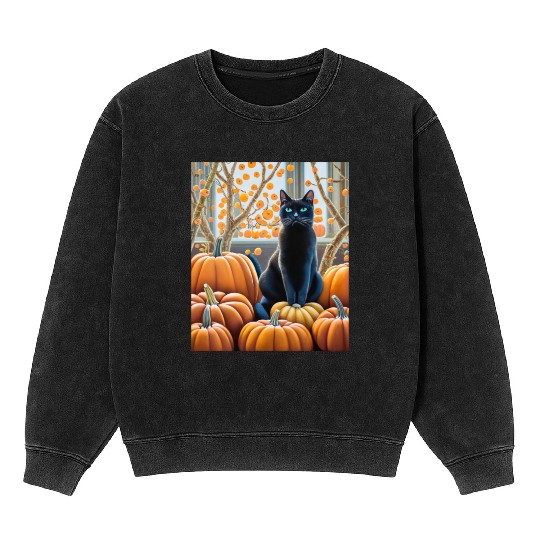 Black Cat Mineral Wash Sweatshirts