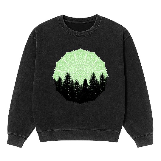 Green Forest Mandala Pacific Northwest Mineral Wash Sweatshirts