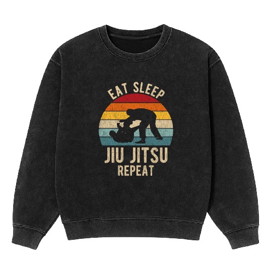 Eat Sleep Jiu-Jitsu Repeat Funny BJJ Mineral Wash Sweatshirts Retro