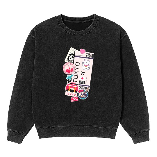 Tokyo Air Ticket Boarding Pass Plane Japan Travel Mineral Wash Sweatshirts