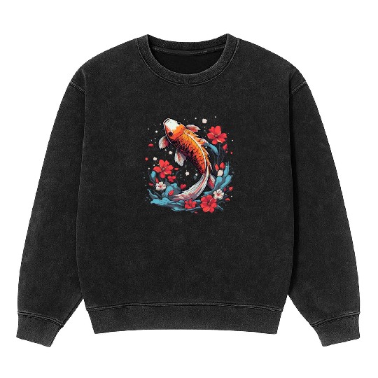 Koi Fish Koi Carp Japanese Koi Garden-Pond Koi Mineral Wash Sweatshirts