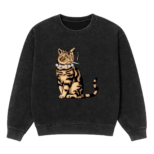 Cat Smoking Mineral Wash Sweatshirts