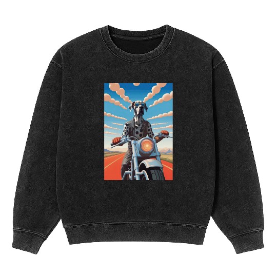 This is Great : Great Dane Riding a Motorcycle Mineral Wash Sweatshirts