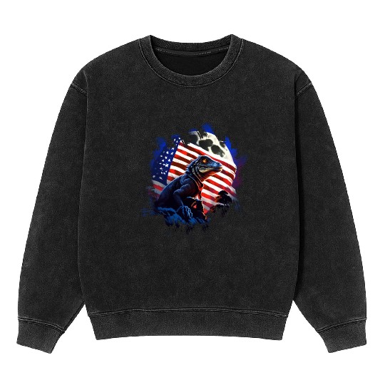 America lizard under Moon with American Flag Mineral Wash Sweatshirts