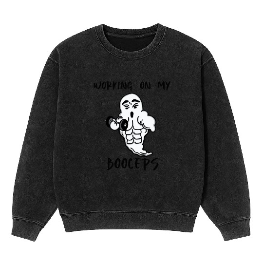 ghost halloween gym muscle power Mineral Wash Sweatshirts