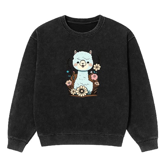 Cute Alpaca Flower Garden Kawaii Llama Lover Mineral Wash Sweatshirts