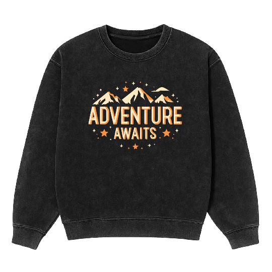 Adventure awaits Mountain Camping Mineral Wash Sweatshirts