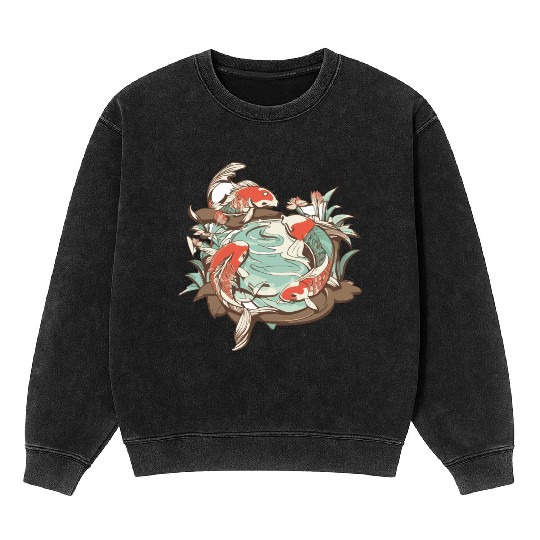 Tranquil Oasis: Koi Pond Serenity Mineral Wash Sweatshirts