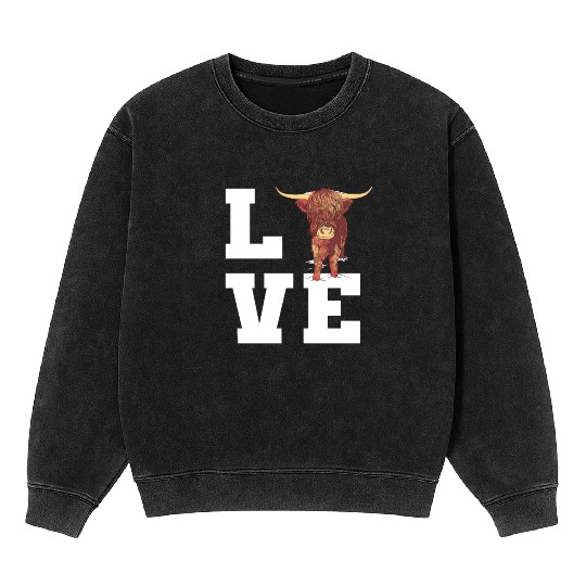 Love Scottish Highland Cow Outfit Mineral Wash Sweatshirts