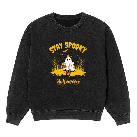Stay spooky Happy Halloween Ghost pumpkin Mineral Wash Sweatshirts