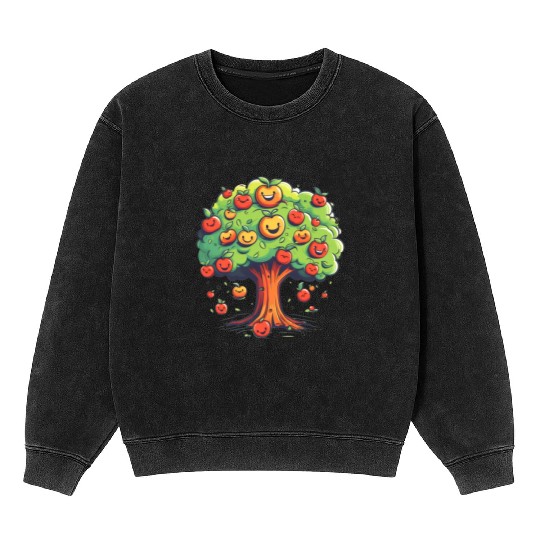 Apples Tree Fruit Orchard Apple Picking Cute Mineral Wash Sweatshirts