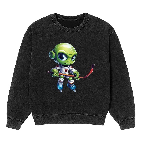 Alien hockey player Mineral Wash Sweatshirts