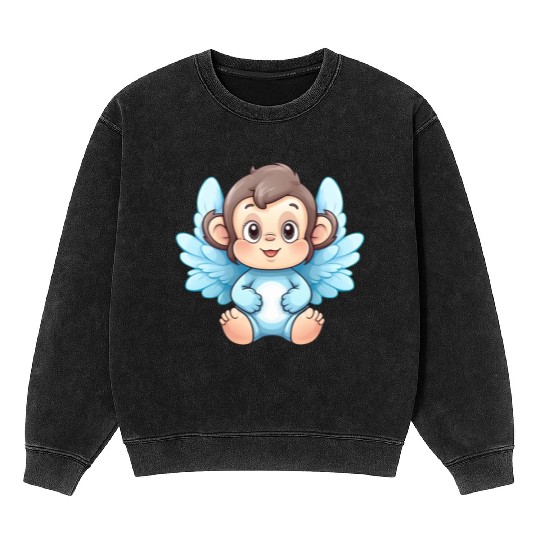 monkey chimpanzee angel wings cute kawaii Mineral Wash Sweatshirts