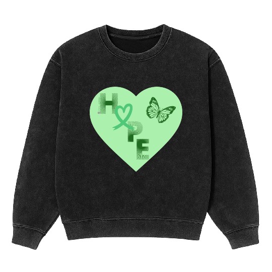Liver Cancer Hope & Butterfly Heart All Green Mineral Wash Sweatshirts