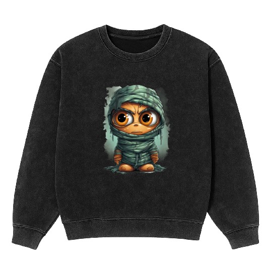 Halloween Spooky Cartoon Mummy Mineral Wash Sweatshirts