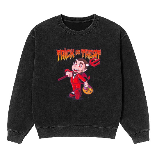 Cute Halloween Trick or Treat Kid Devil Mineral Wash Sweatshirts