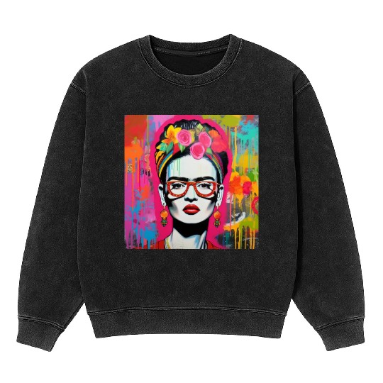 Frida Kahlo style urban art colorfull graffiti Mineral Wash Sweatshirts