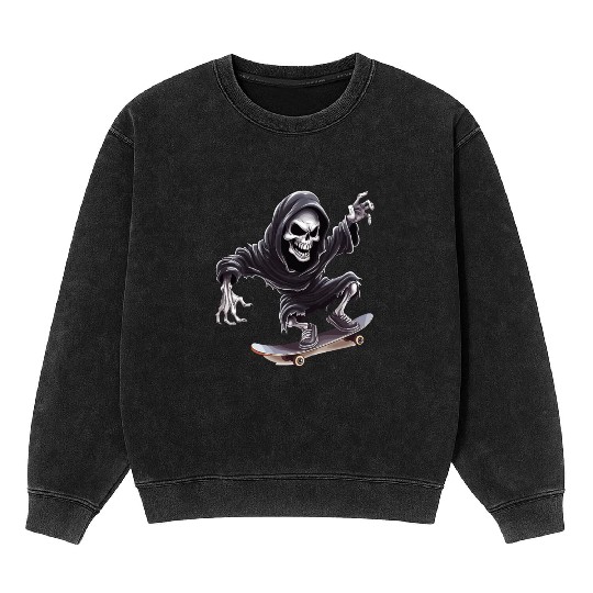 Grim Reaper Shreds the Streets: Skateboarding for Mineral Wash Sweatshirts