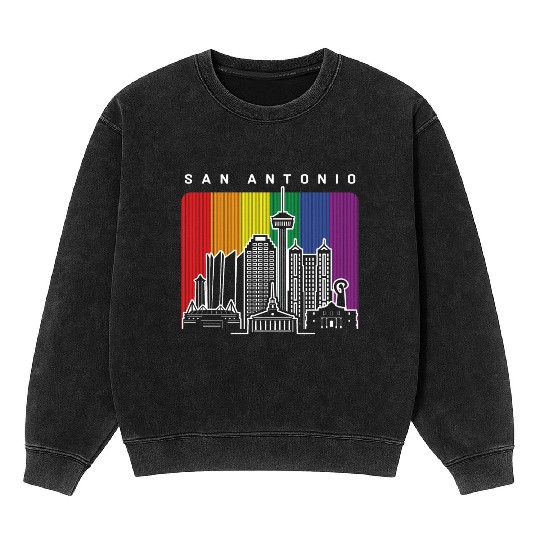 San Antonio Texas Rainbow Flag LGBTQAI Pride Mineral Wash Sweatshirts