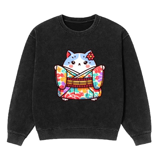 Japanese cat or Neko Mineral Wash Sweatshirts