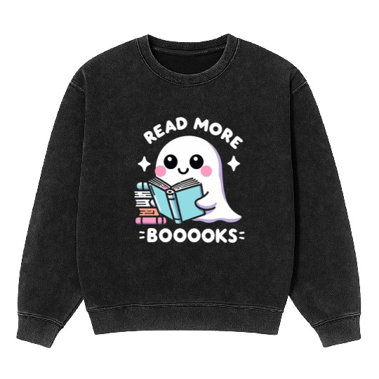 Cute Ghost Read a Book Halloween Mineral Wash Sweatshirts