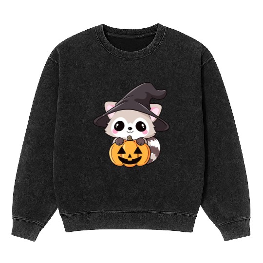 Cute Halloween raccoon Mineral Wash Sweatshirts