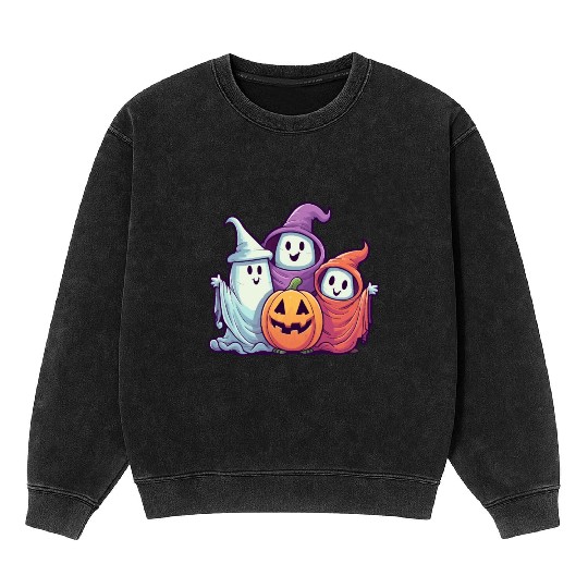 Cute Ghost Kids with a Pumpkin Mineral Wash Sweatshirts