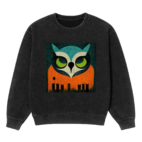 Mod Owl: Teal-Headed Owl Mineral Wash Sweatshirts