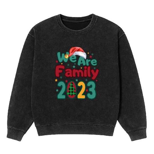 We Are Family Christmas Tree Santa Hat Pajama Mineral Wash Sweatshirts