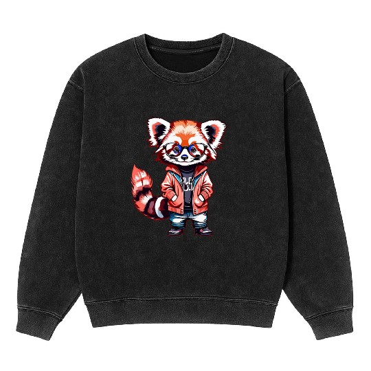 Red Panda Cub Watercolor Mineral Wash Sweatshirts