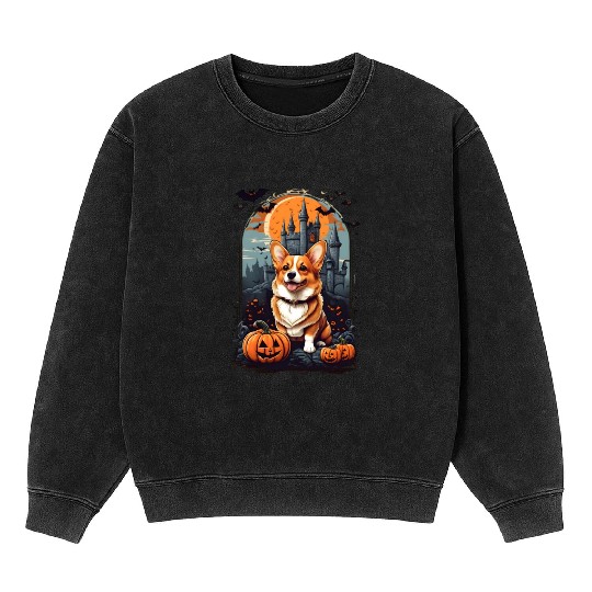Bewitching Corgi Tails: A Halloween Extravaganza! Mineral Wash Sweatshirts