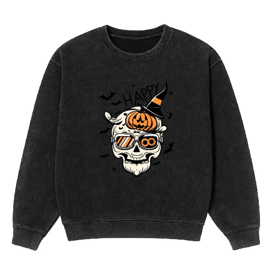 Skull Candy Punppkin Halloween Mineral Wash Sweatshirts